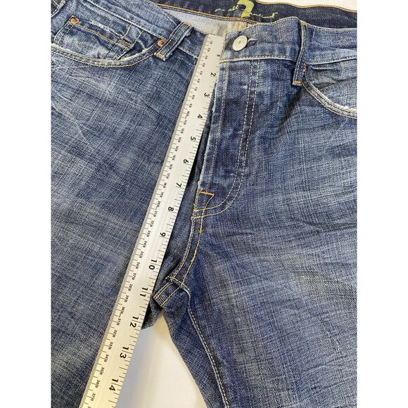 7 FOR ALL MANKIND Relaxed Straight Distressed Stone Wash Blue Jeans. 34x33 - Picture 4 of 11